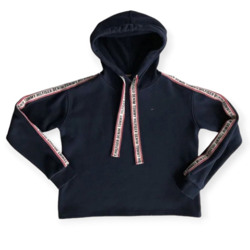 Tommy Hilfiger Crop Pullover Sweatshirt Navy Blue red white Logo Women's XS